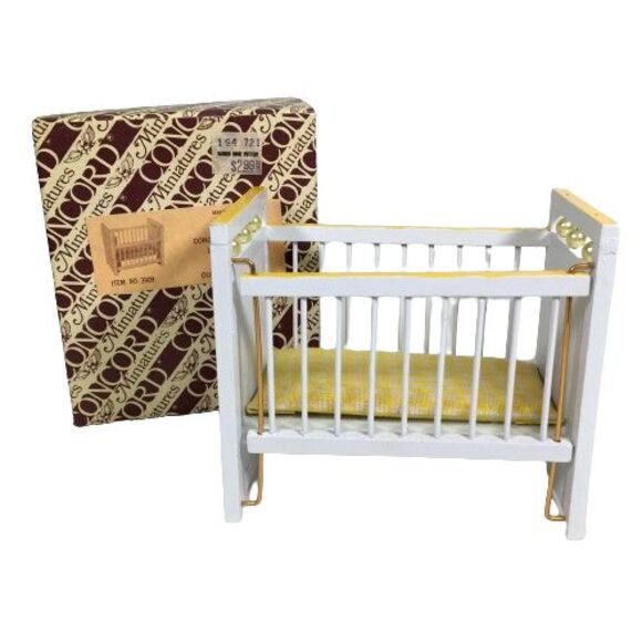 NEW Vtg CONCORD Dollhouse Miniatures Baby Nursey Crib White Yellow NIB - Picture 1 of 13
